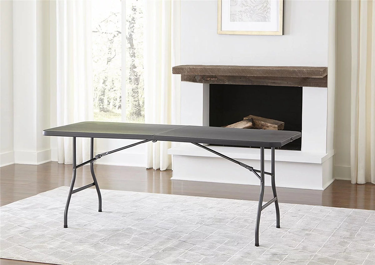 Black 6 Foot x 30 Inch Fold-in-Half Folding Table Q664798
