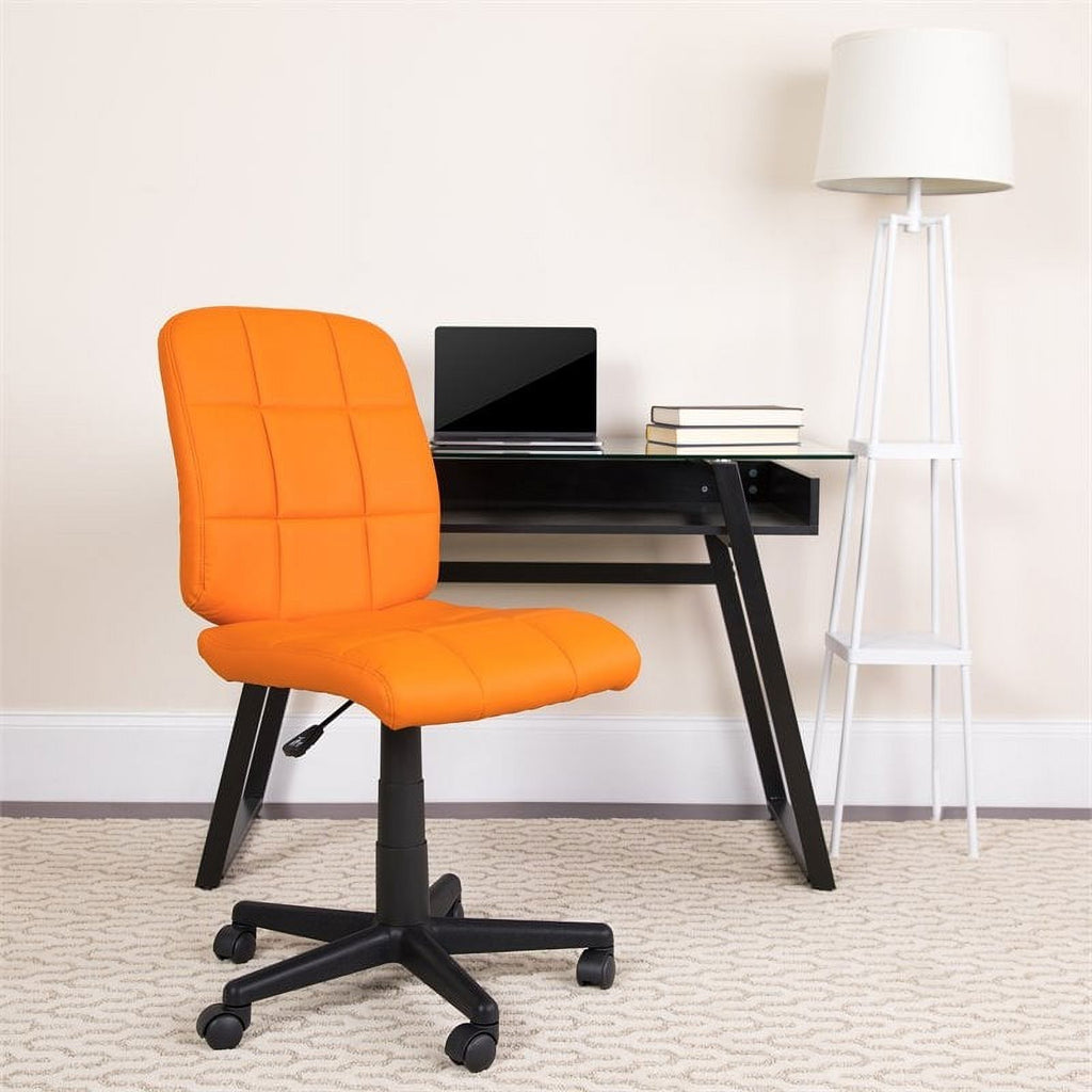 Orange Vinyl Quilted/Nylon Mid-Back Office Chair D1783