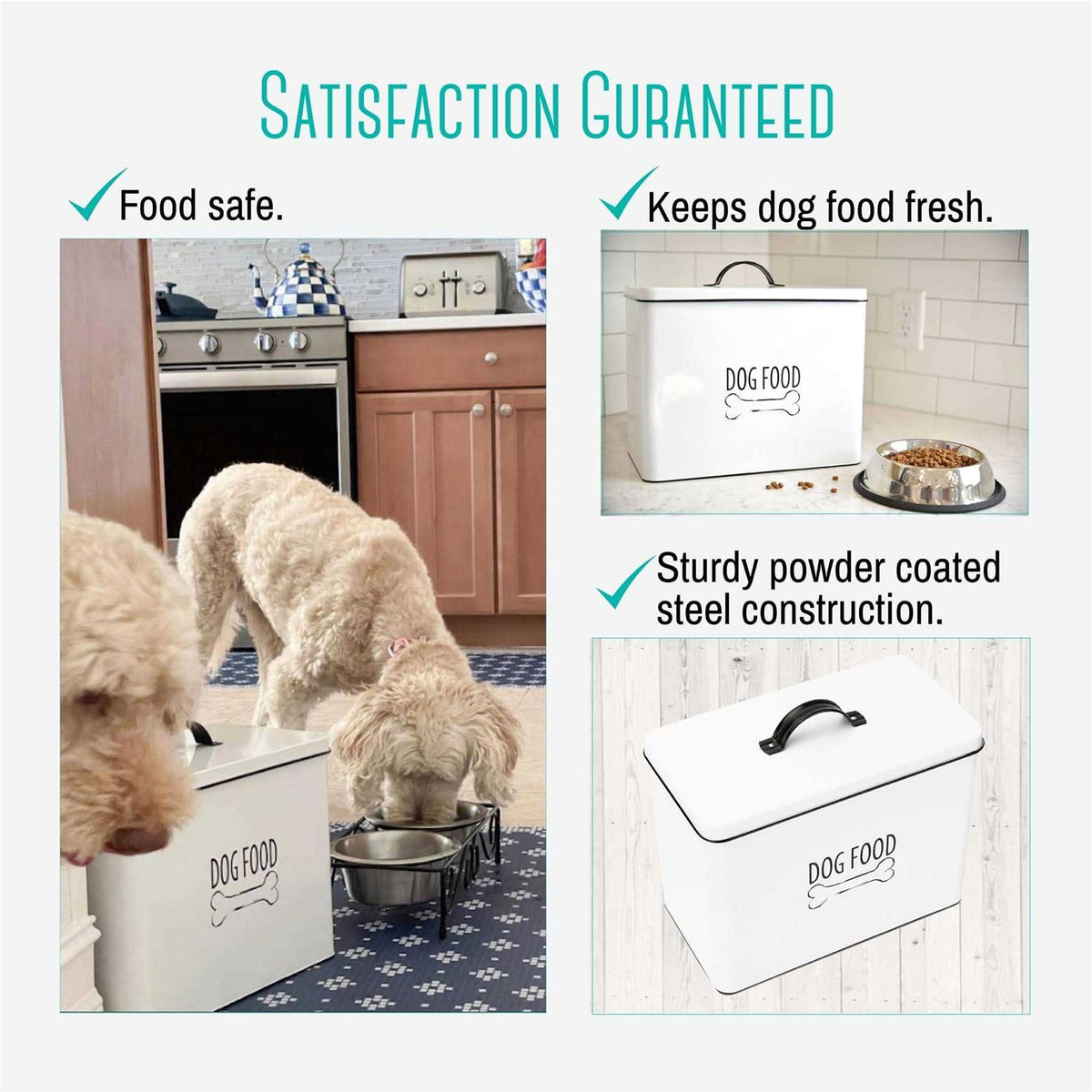 White Metal Dog Food Storage Container with Lid V564