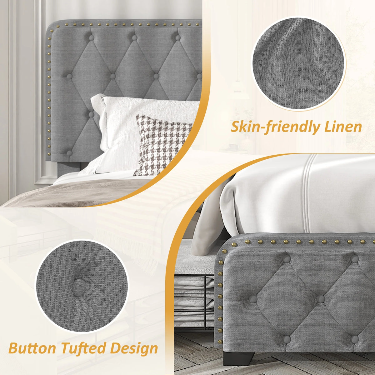 Queen Size Platform Bed Frame with 4 Storage Drawers X55127