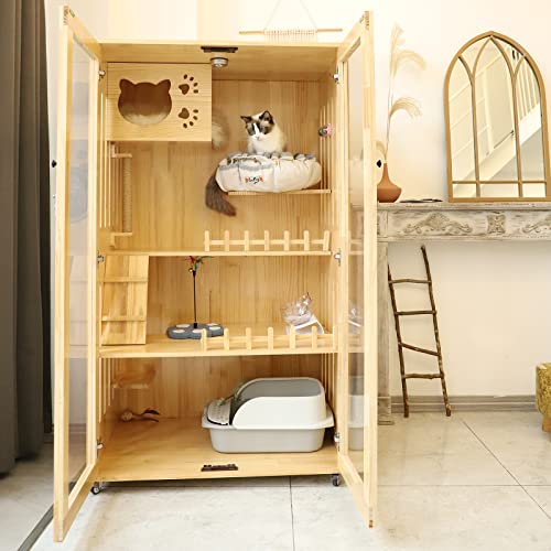 Large Indoor Cat Enclosure with Scratching Post and Lockable Wheels R992466
