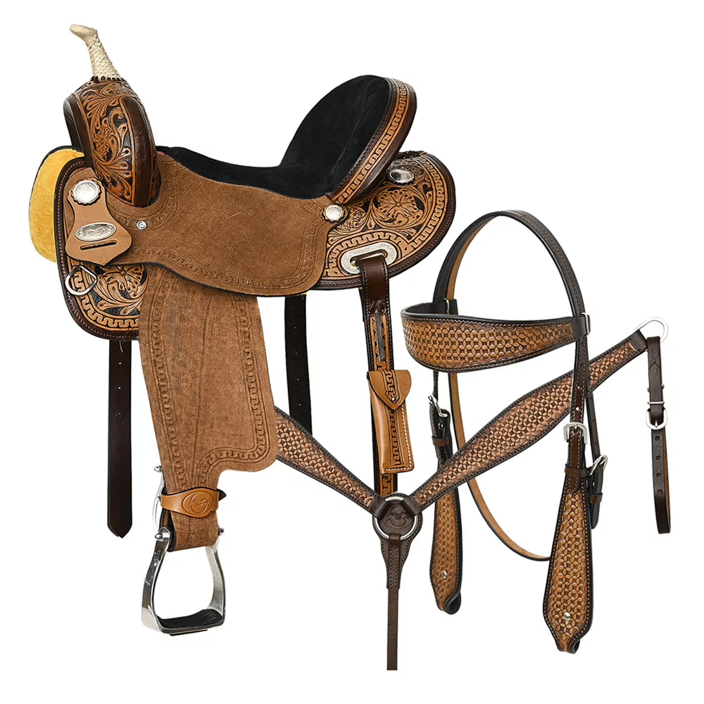 Dark Brown Leather Saddle Set with Reins A130