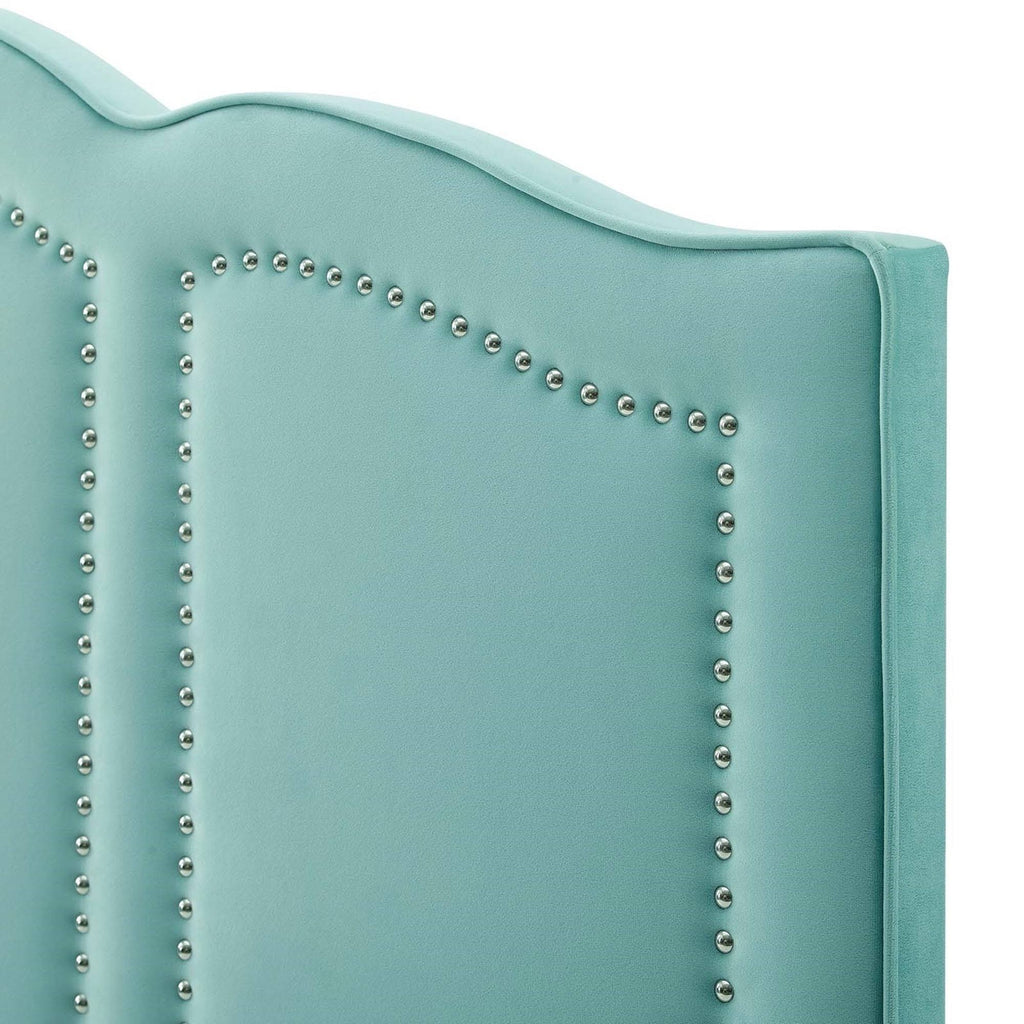 Light Green Velvet King Size Headboard with Nailhead Trim Y915