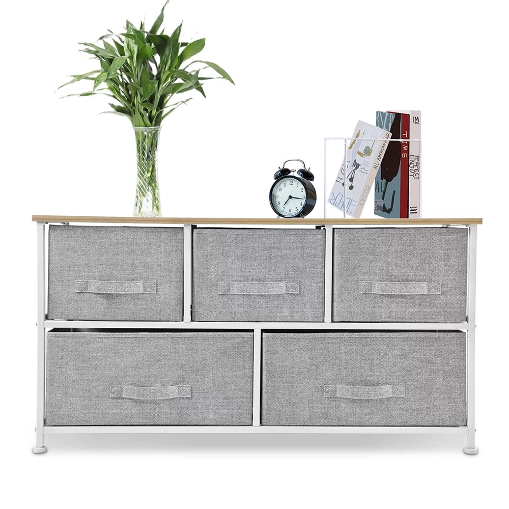 Light Grey 5 Drawer Fabric Dresser Q212