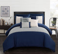 Queen Navy 10-Piece Quilted Embroidered Comforter Set E87813