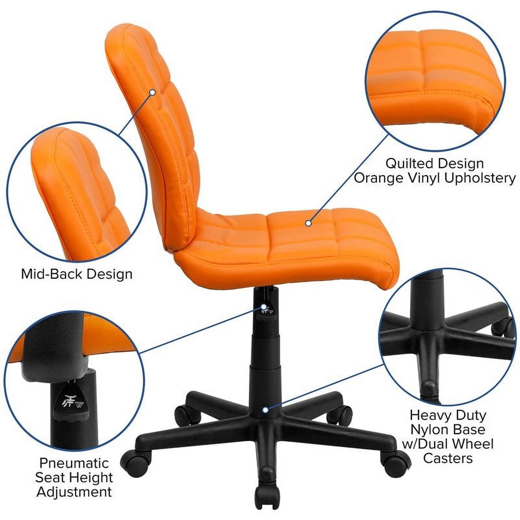 Orange Vinyl Quilted/Nylon Mid-Back Office Chair D1783