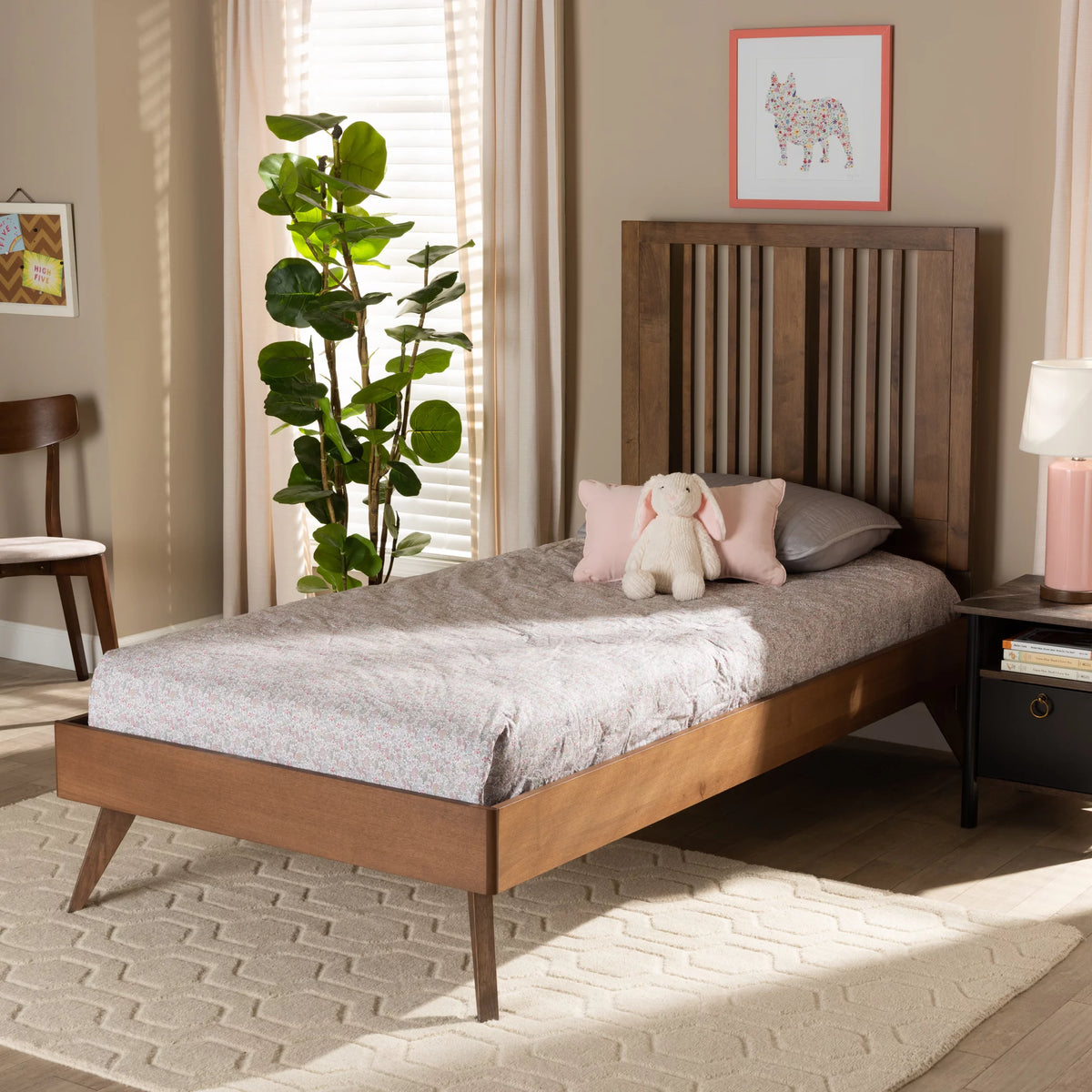 Twin Ash Walnut Wood Platform Bed A2968