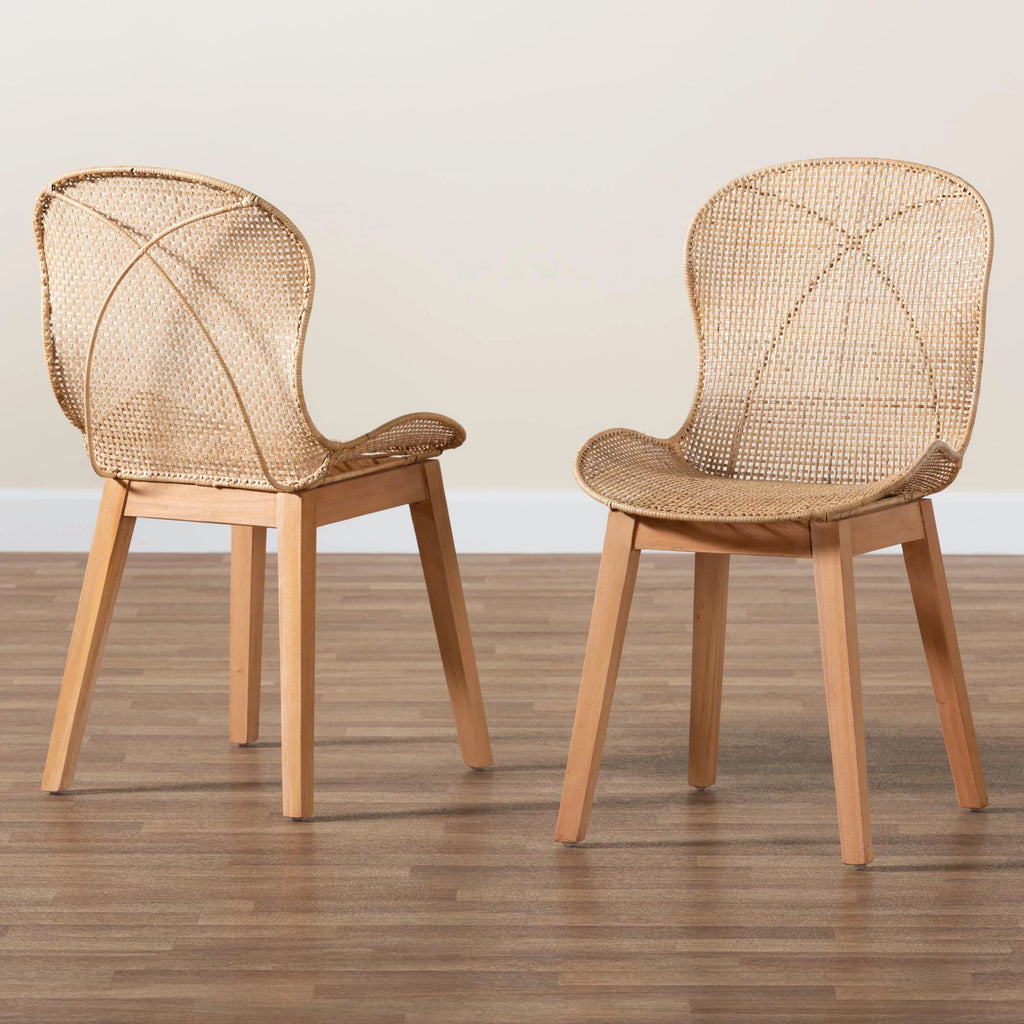 Natural Brown Mahogany and Rattan 2-Piece Dining Chair Set M1526
