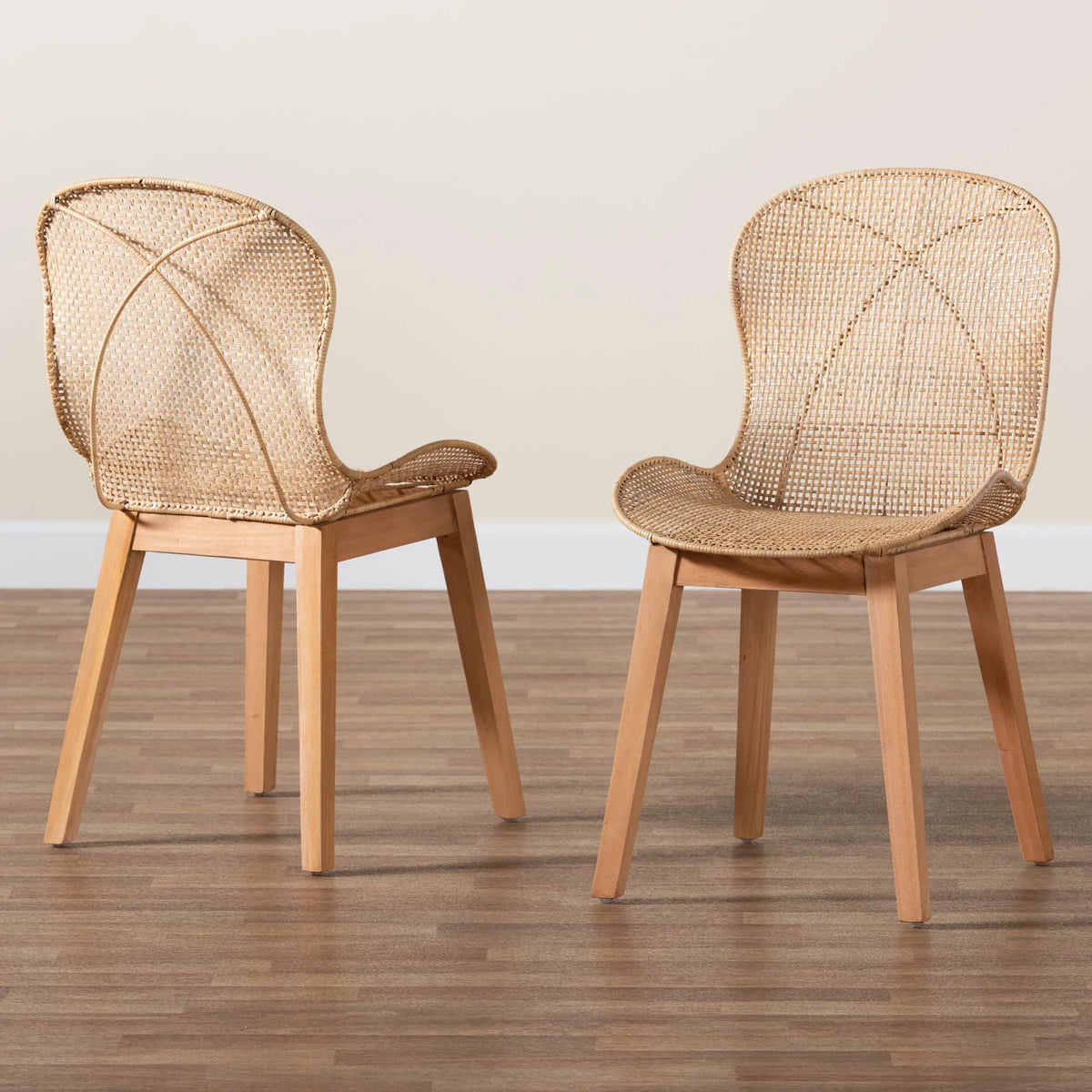 Natural Brown Mahogany and Rattan 2-Piece Dining Chair Set M1526