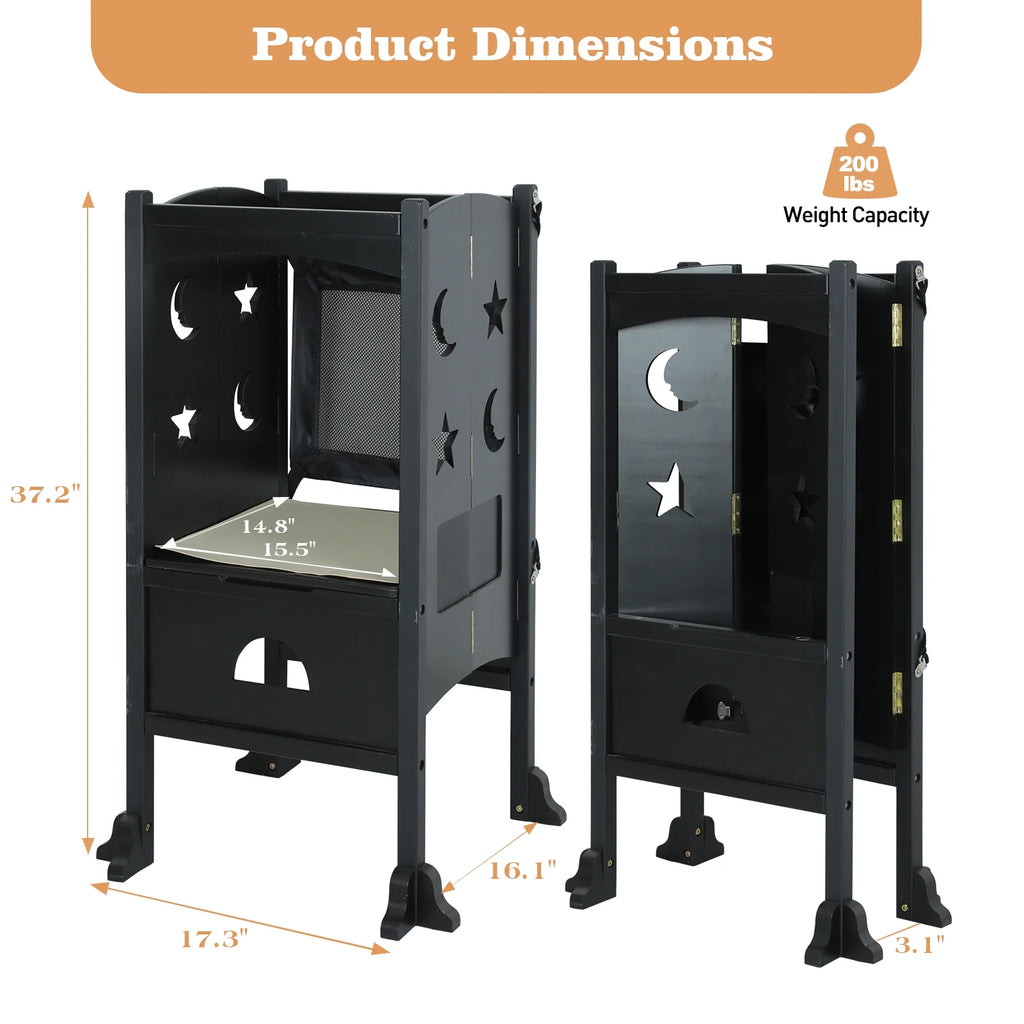 Wooden Folding Toddler Kitchen Step Stool, Black P8614
