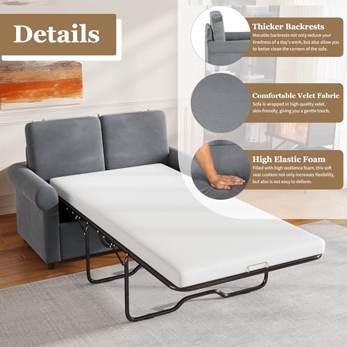 Gray Pull Out Sofa Bed with Twin Size Mattress Pad M614056