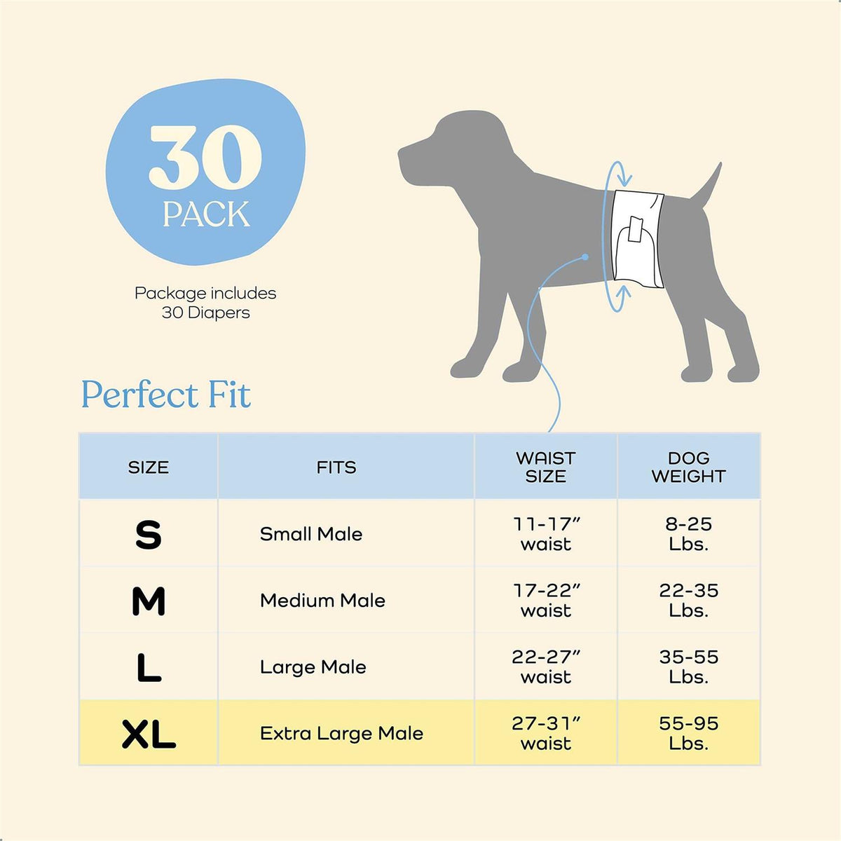 Male Dog Diapers 30-Pack Super Absorbent Disposable M473658