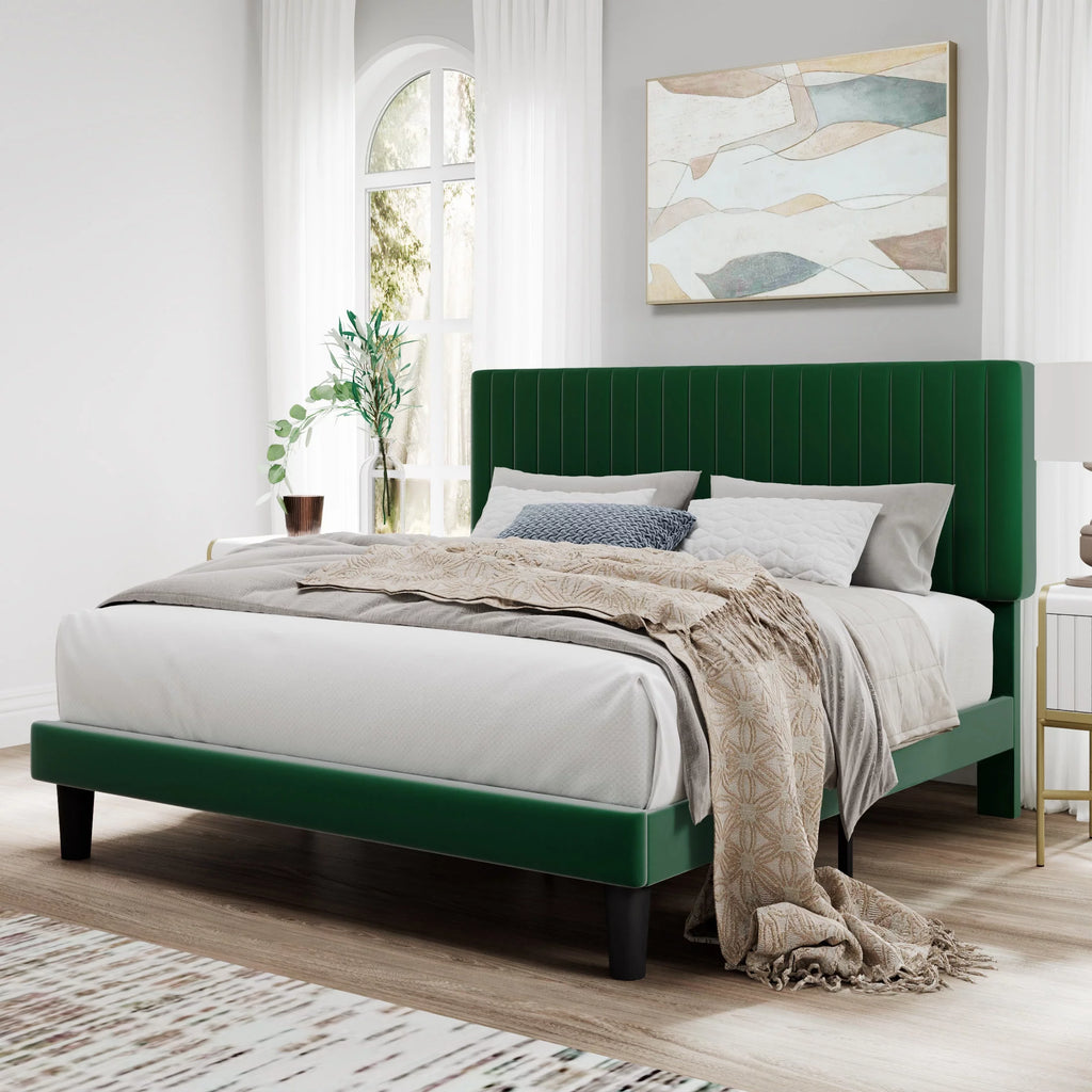 Pink Queen Size Upholstered Platform Bed Frame with Velvet Headboard Z50761