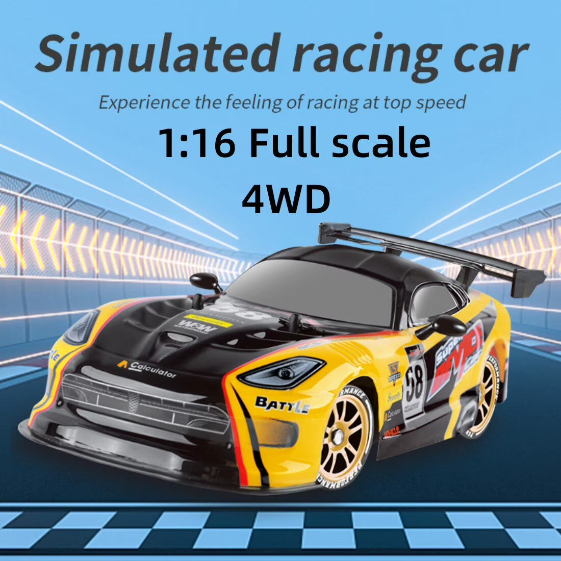 Yellow 4WD Remote Control Drift Car with 2 Batteries U223