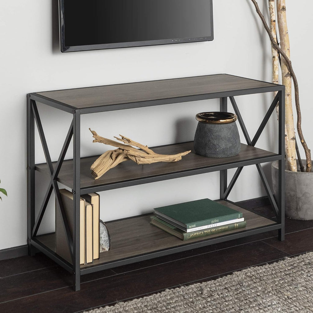 4 Tier Grey Metal Wood Bookcase I82144