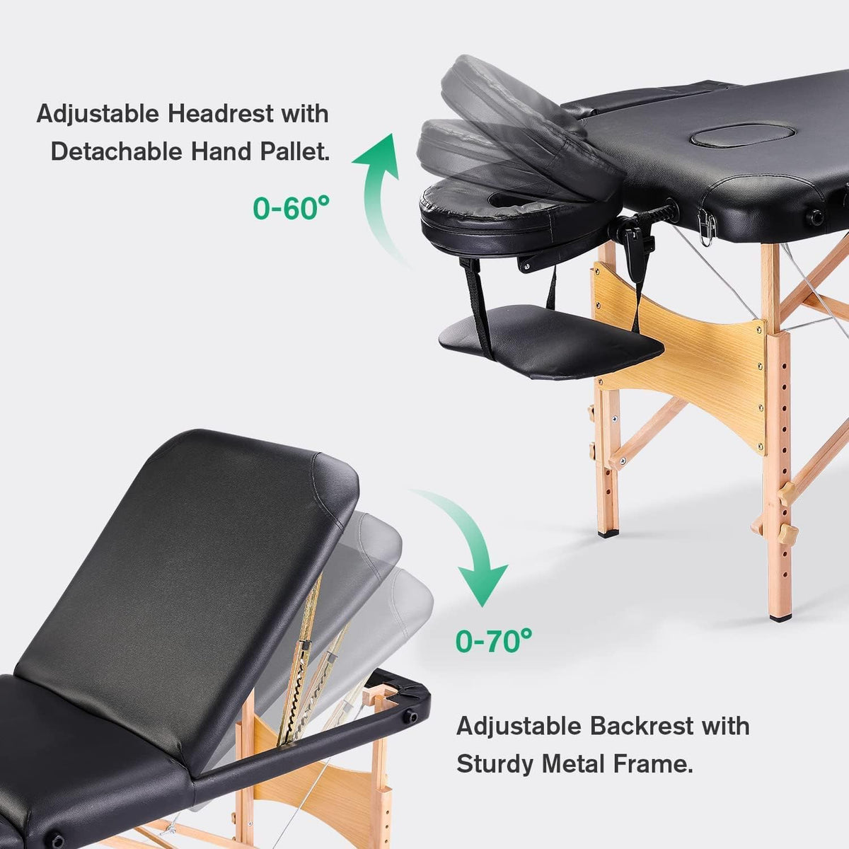 Black Ergonomic Massage Table with Carrying Case T1766
