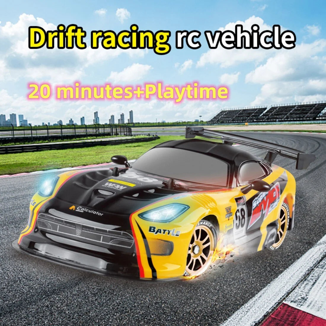 Yellow 4WD Remote Control Drift Car with 2 Batteries U223
