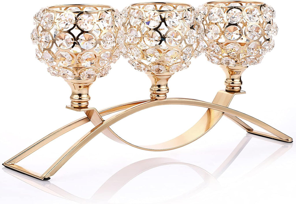 3 Arms Crystal Candle Holders Candelabra (Golden) M522