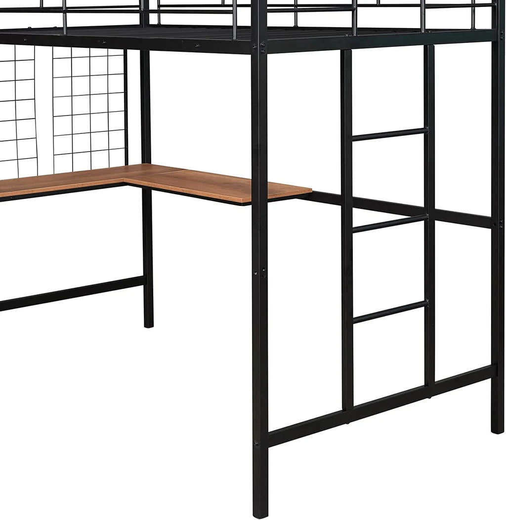 Metal Loft Bed with L-Shape Desk and Guardrails G136593