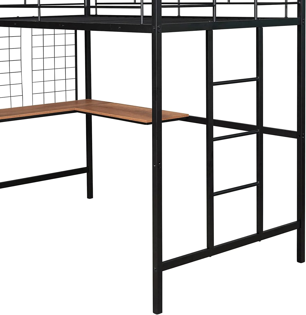 Metal Loft Bed with L-Shape Desk and Guardrails G136593