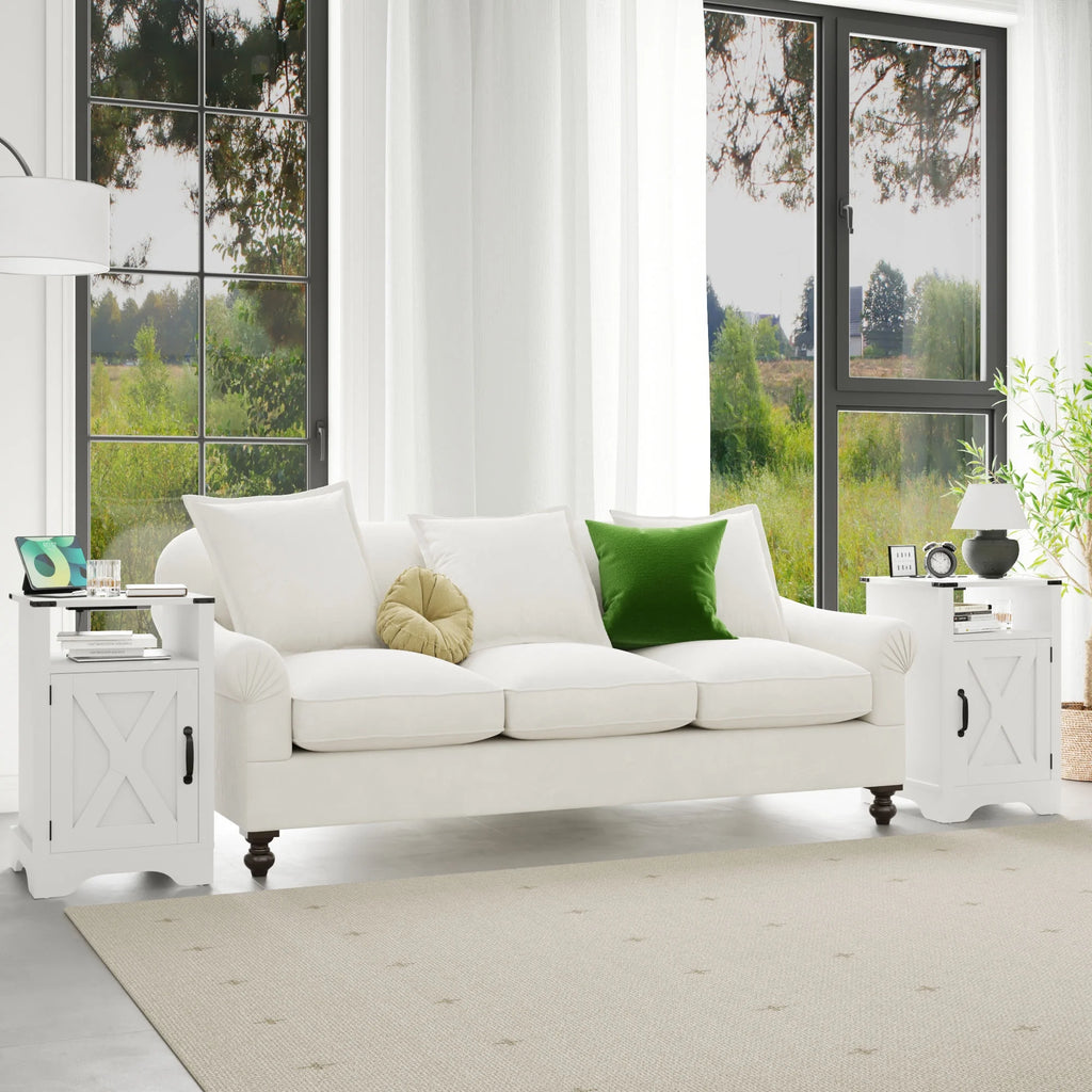 White Farmhouse Nightstand Side Table (2 Sets) X5168