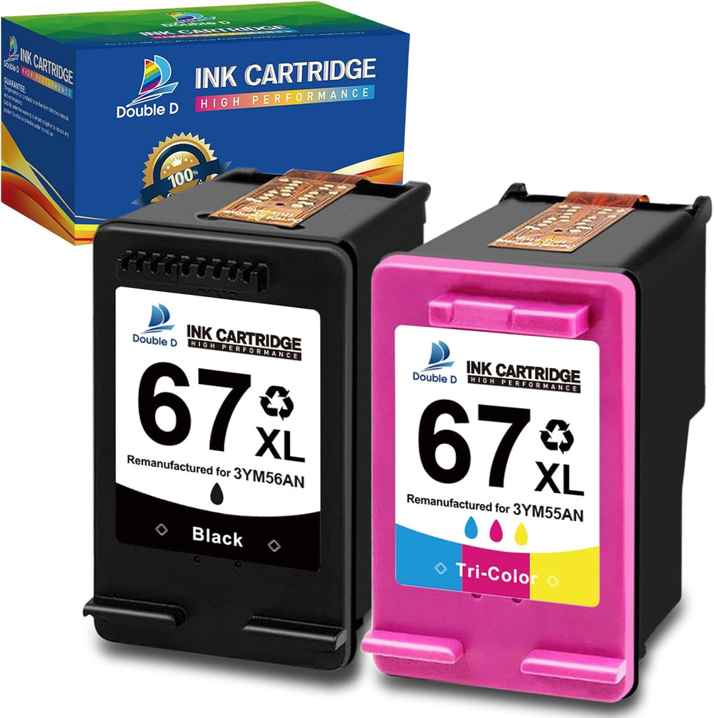 Remanufactured Ink Cartridge Pack of 2 (1 Black 1 Tri-Color) for HP 67 67XL Printer R888608