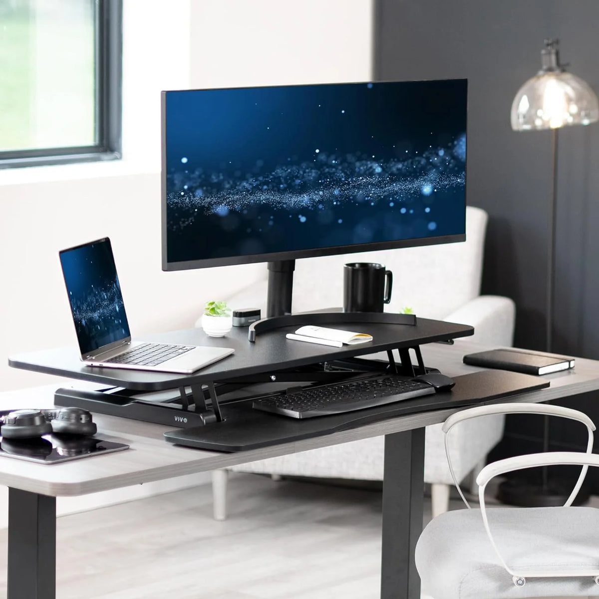 Black Height Adjustable Standing Desk Monitor Riser V789259