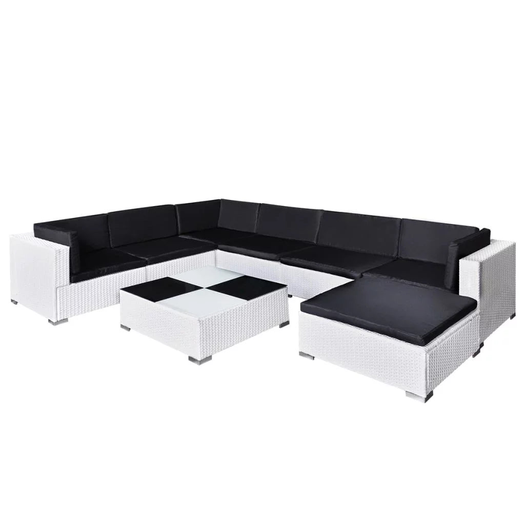 8 Piece Poly Rattan Patio Lounge Set with Black Cushions N82790