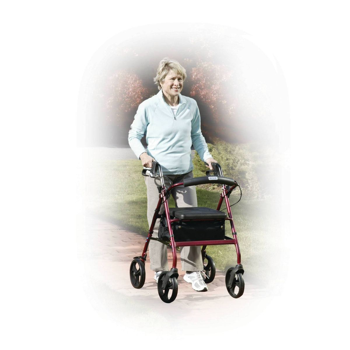 Red Aluminum Rollator with Padded Seat F153