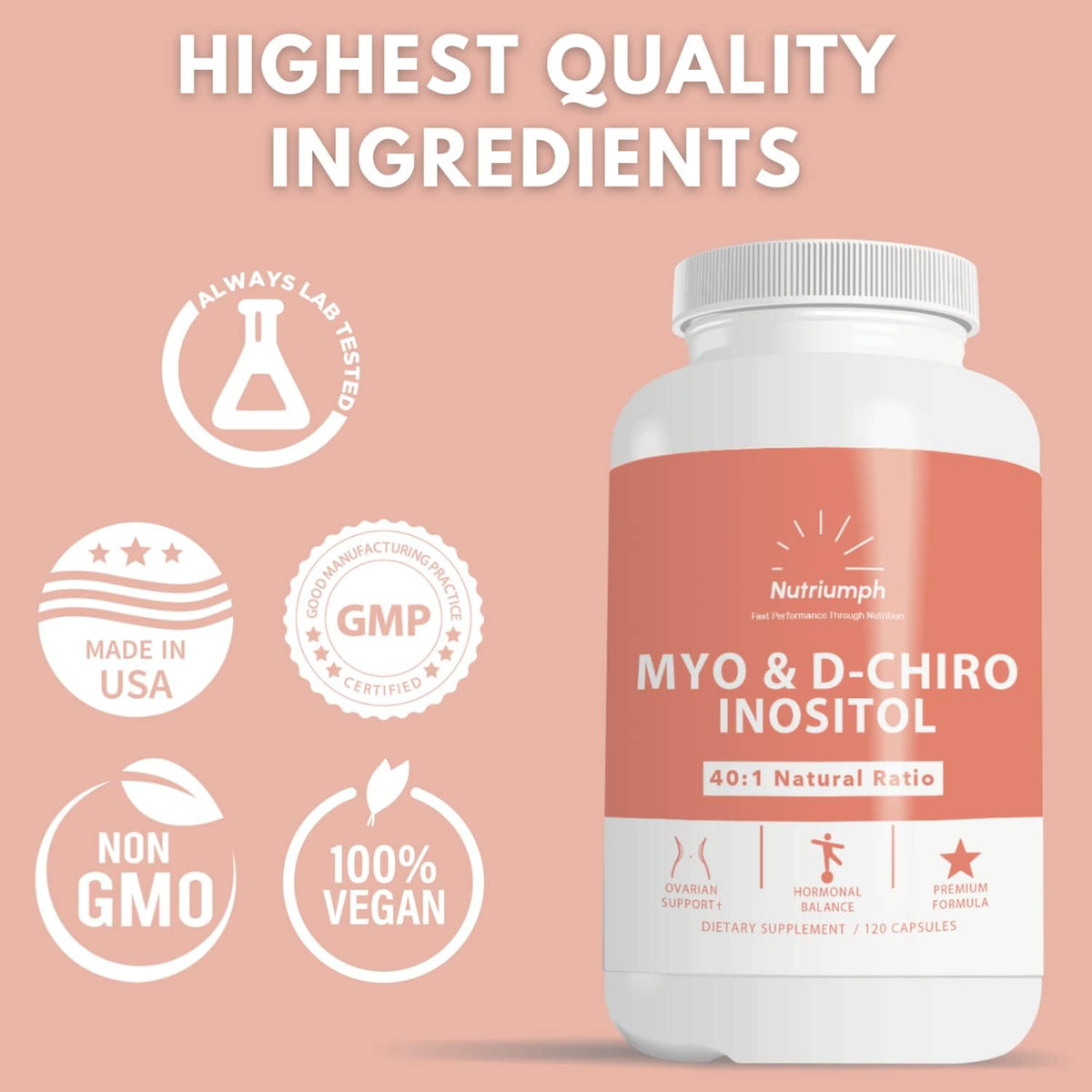 120 Capsules Myo Inositol and D Chiro Inositol Supplement W1696