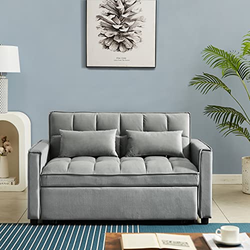 Beige Velvet Convertible Sleeper Sofa Bed with Pullout Bed F928358