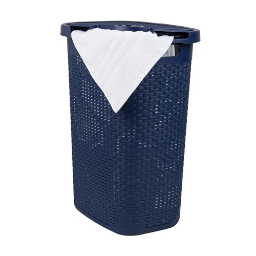 60L Slim Laundry Hamper with Lid, Plastic, Gray, Set of 2 U407