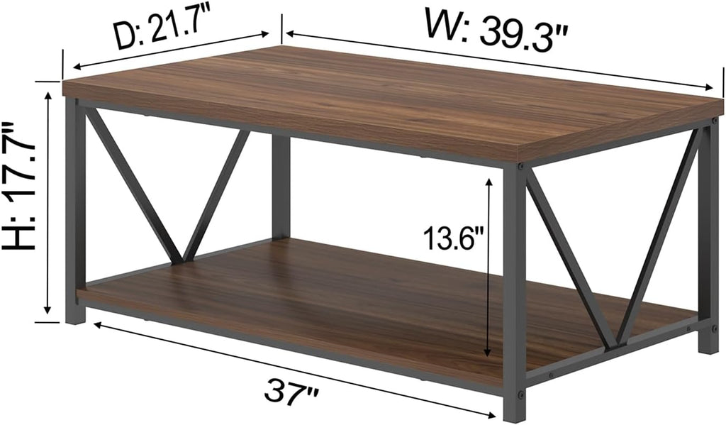 Rustic Walnut Coffee Table with Storage Shelf C9981