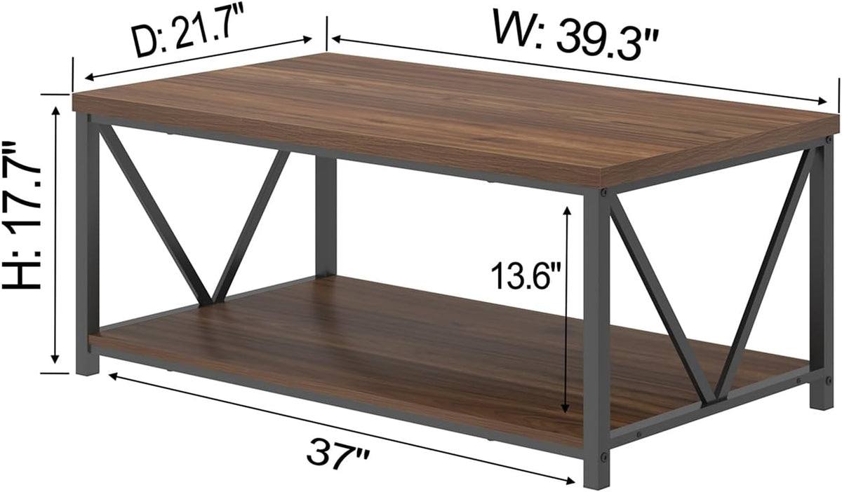 Rustic Walnut Coffee Table with Storage Shelf C9981