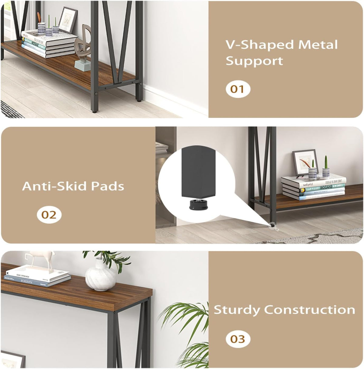 Rustic Walnut Coffee Table with Storage Shelf C9981