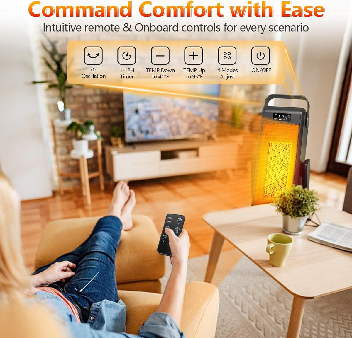 3D Oscillating Portable Electric Heater with Thermostat D43501