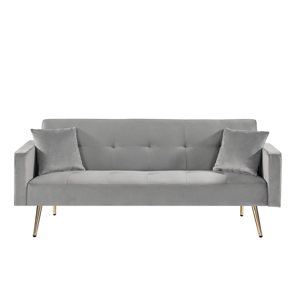 Gray Velvet Convertible Sofa Bed with 2 Pillows W808538