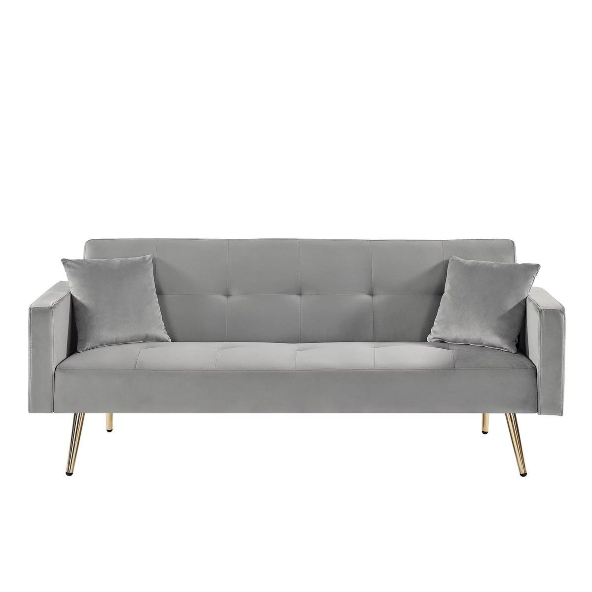 Gray Velvet Convertible Sofa Bed with 2 Pillows W808538