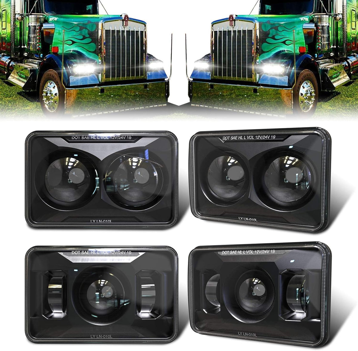60W 4x6 inch LED Headlights Hi/lo Beam Separately Chrome O254