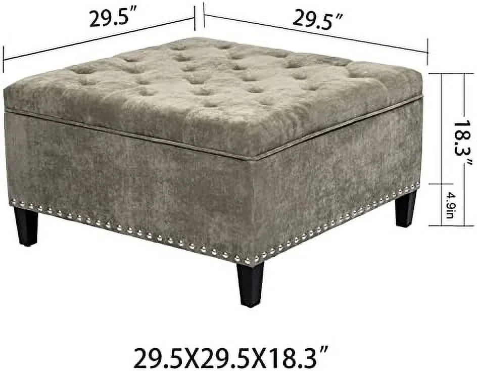 Square Upholstered Tufted Ottoman with Nailhead Trim K54884