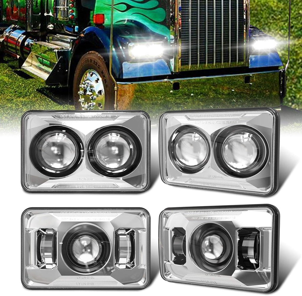 60W 4x6 inch LED Headlights Hi/lo Beam Separately Chrome O254