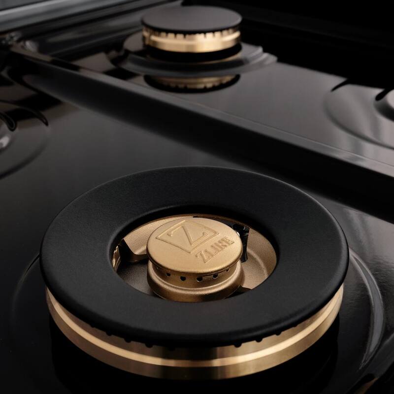 6-Burner Dual Fuel Range with Black Matte Door in Stainless Steel and Polished Gold T3541