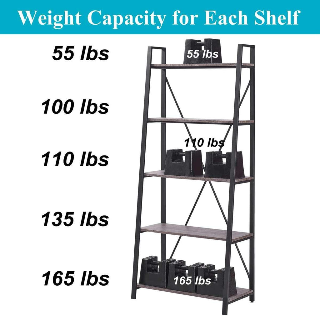 Industrial 5 Tier Ladder Shelf (Dark Gray Oak) P49806