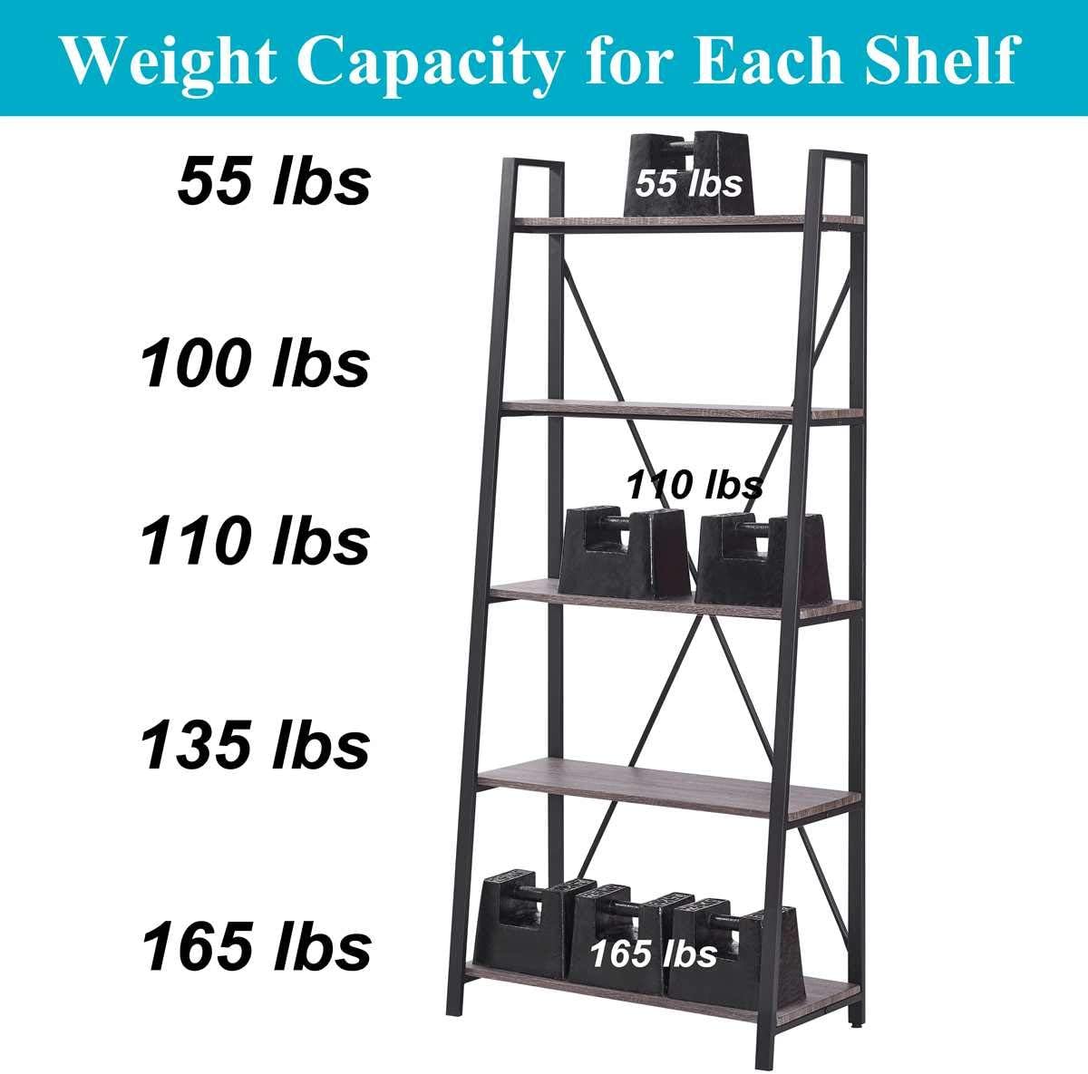 Industrial 5 Tier Ladder Shelf (Dark Gray Oak) P49806