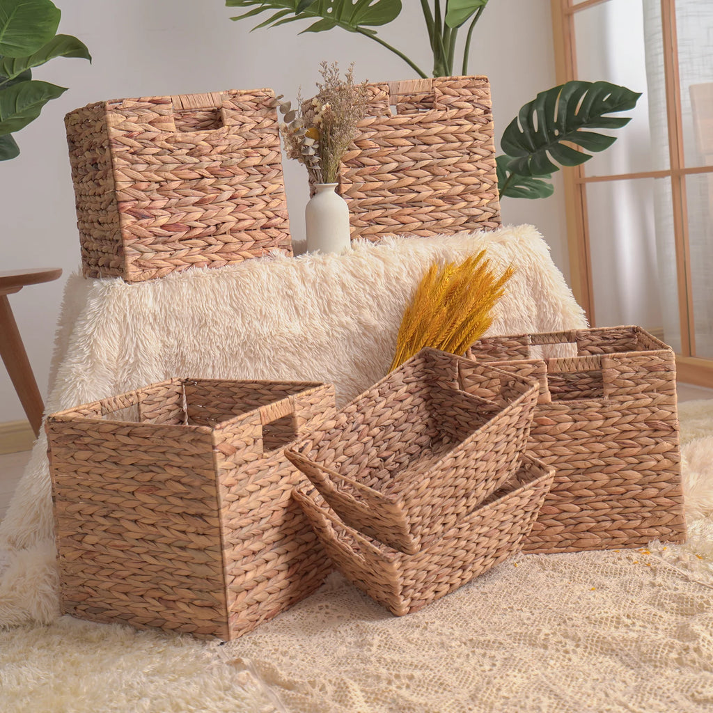 12x12x12 4 Pack Water Hyacinth Wicker Cube Storage Baskets X596530