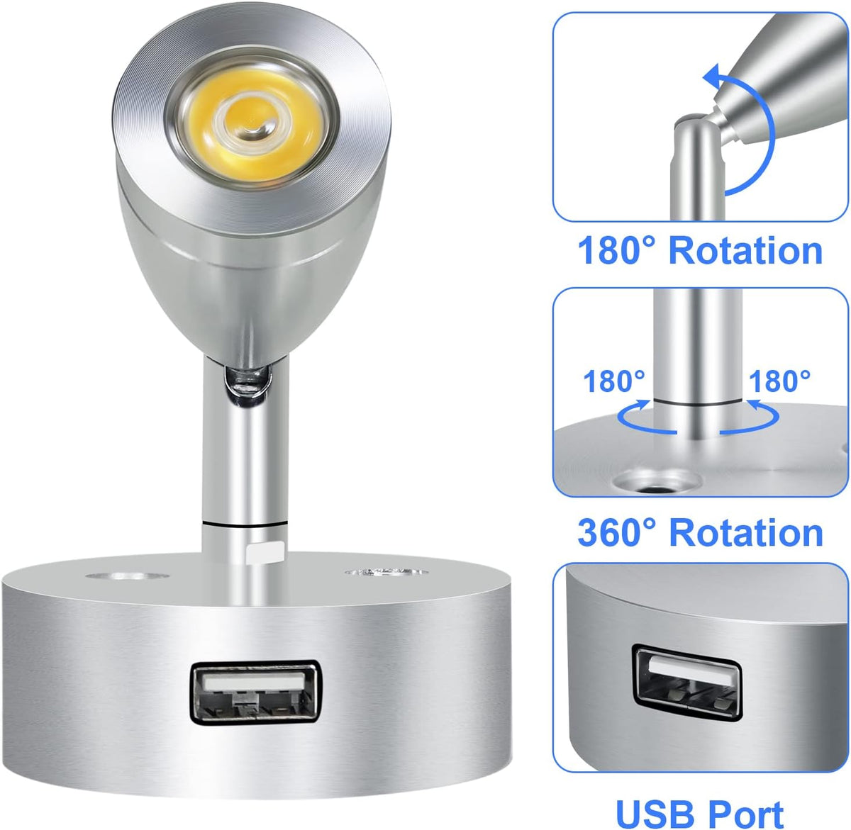4PCS DC12-24V LED Aluminum Dimmable Warm White Reading Lamp C1377