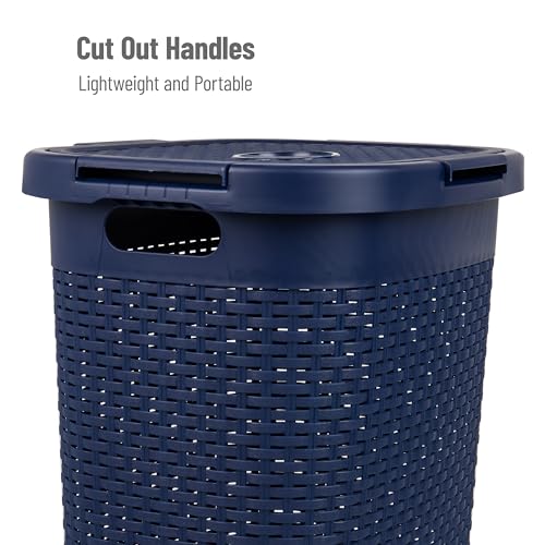 60L Slim Laundry Hamper with Lid, Plastic, Gray, Set of 2 U407