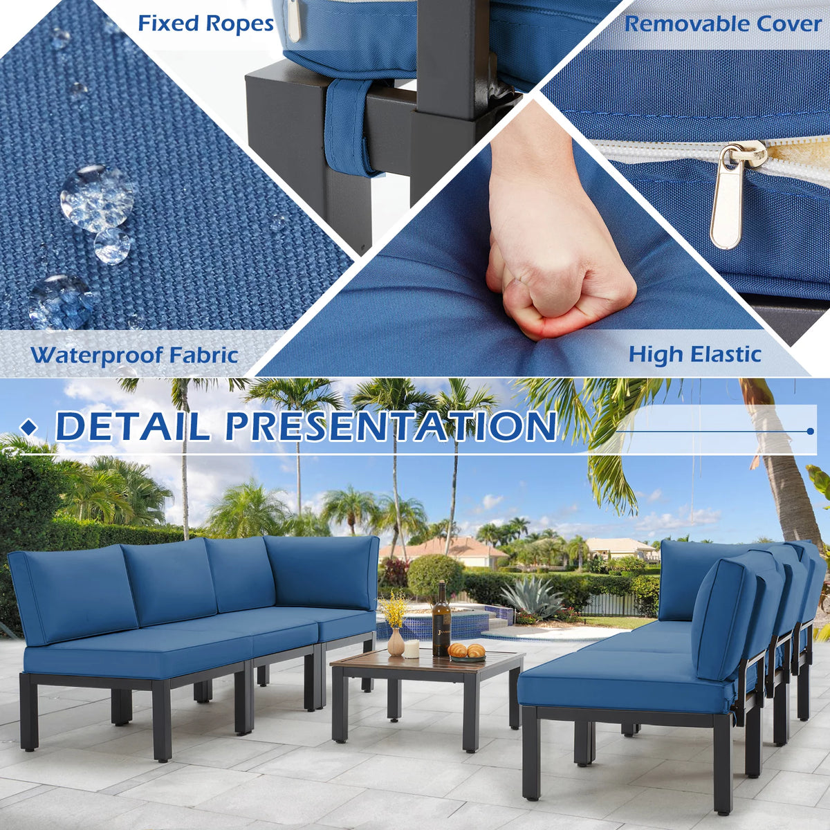 7 Pieces Metal Patio Furniture Set with Cushions and Table S890930