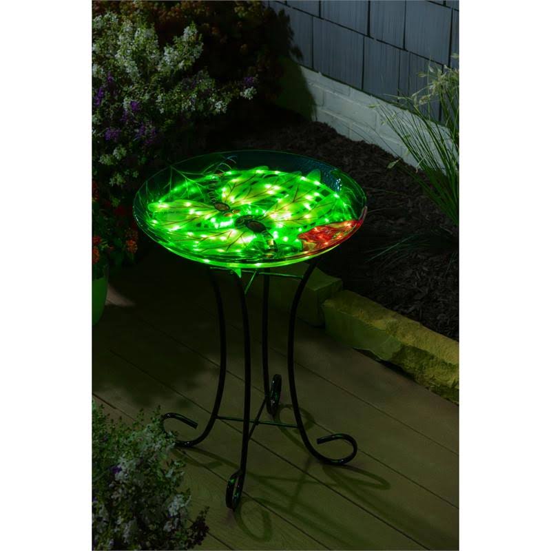 Solar Hand Painted Glass Bird Bath with Stand F75397