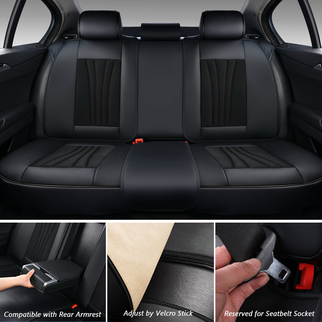 Black 5 Seats Breathable Car Seat Covers Full Set P7071